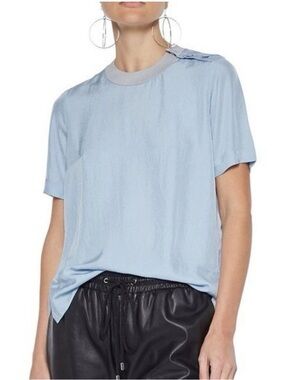 rag & bone Pale Blue Button-Shoulder Silk Top